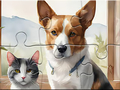 遊戲Jigsaw Puzzle: Oil Painting Dog And Cat